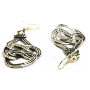 Silver Oxidized Earring - Hook Dangle Drop - Modern Abstract Infinity Design 1